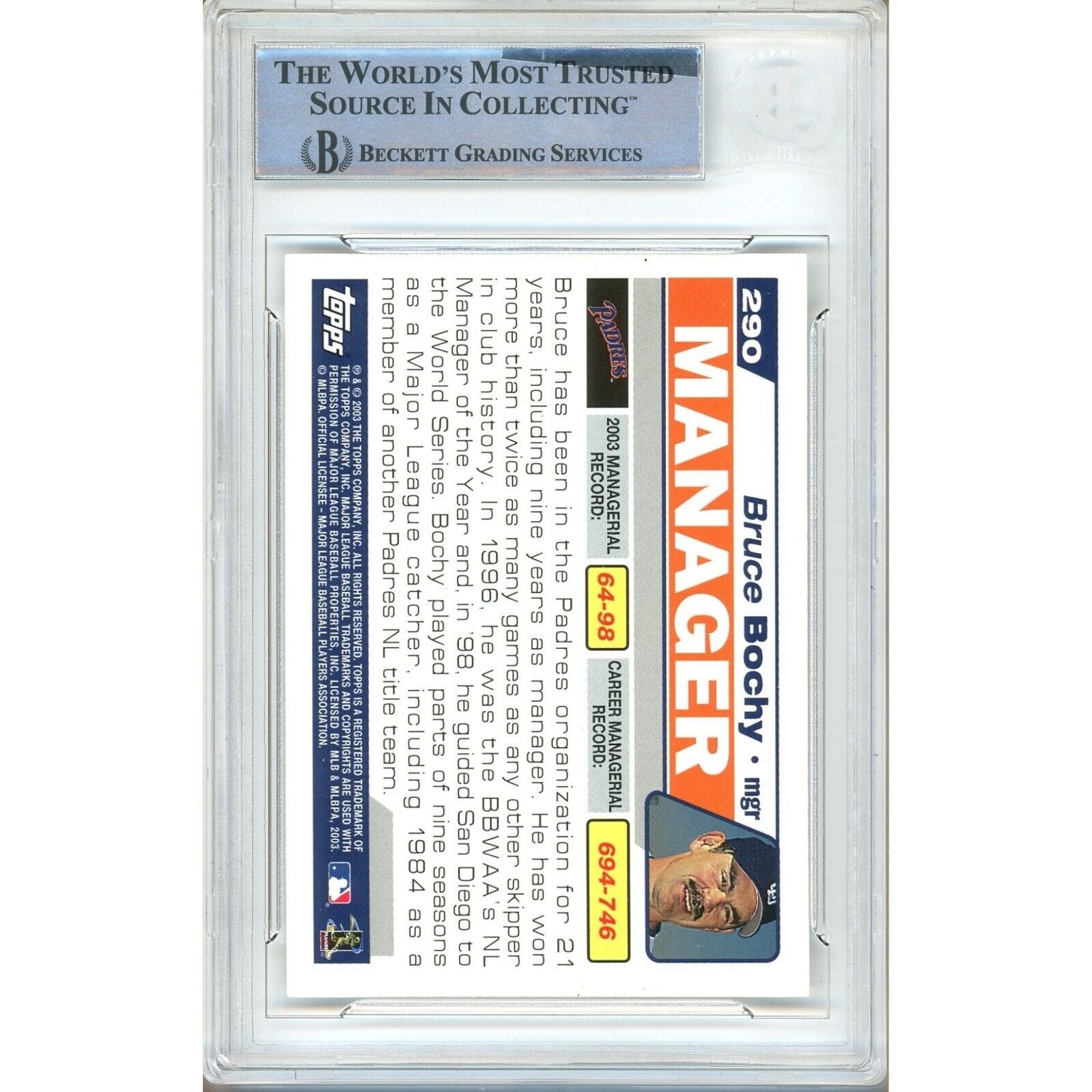 Bruce Bochy San Diego Padres Autograph Trading Card Beckett BAS