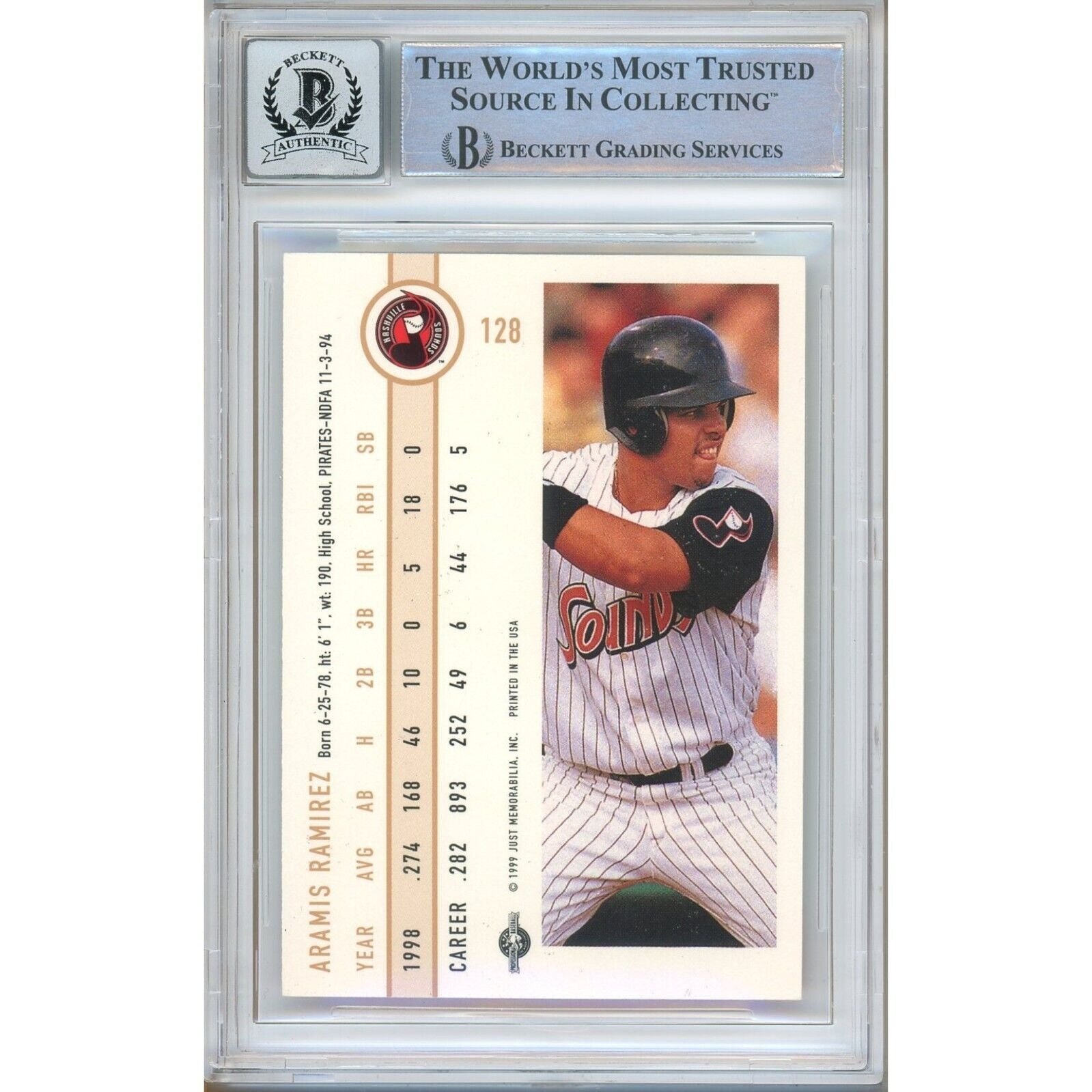 1999 #128 Aramis Ramirez Pittsburgh Pirates Signed Trading Card – Beckett BAS