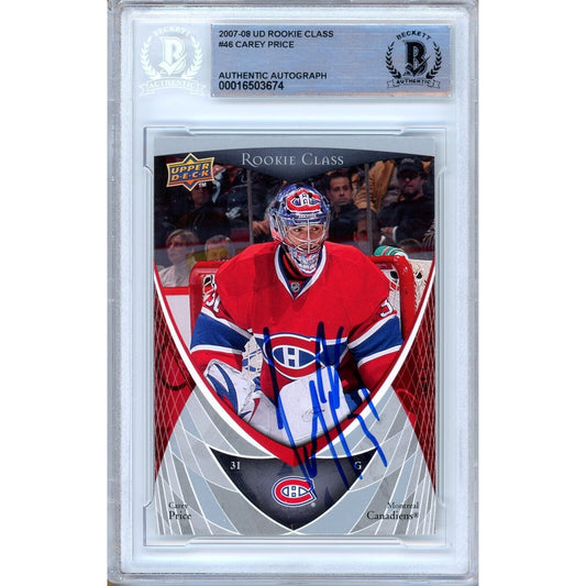 Hockey- Autographed- Carey Price Montreal Canadiens Signed 2007-08 Upper Deck Rookie Class Hockey Card Beckett Authentic Auto Slab Front