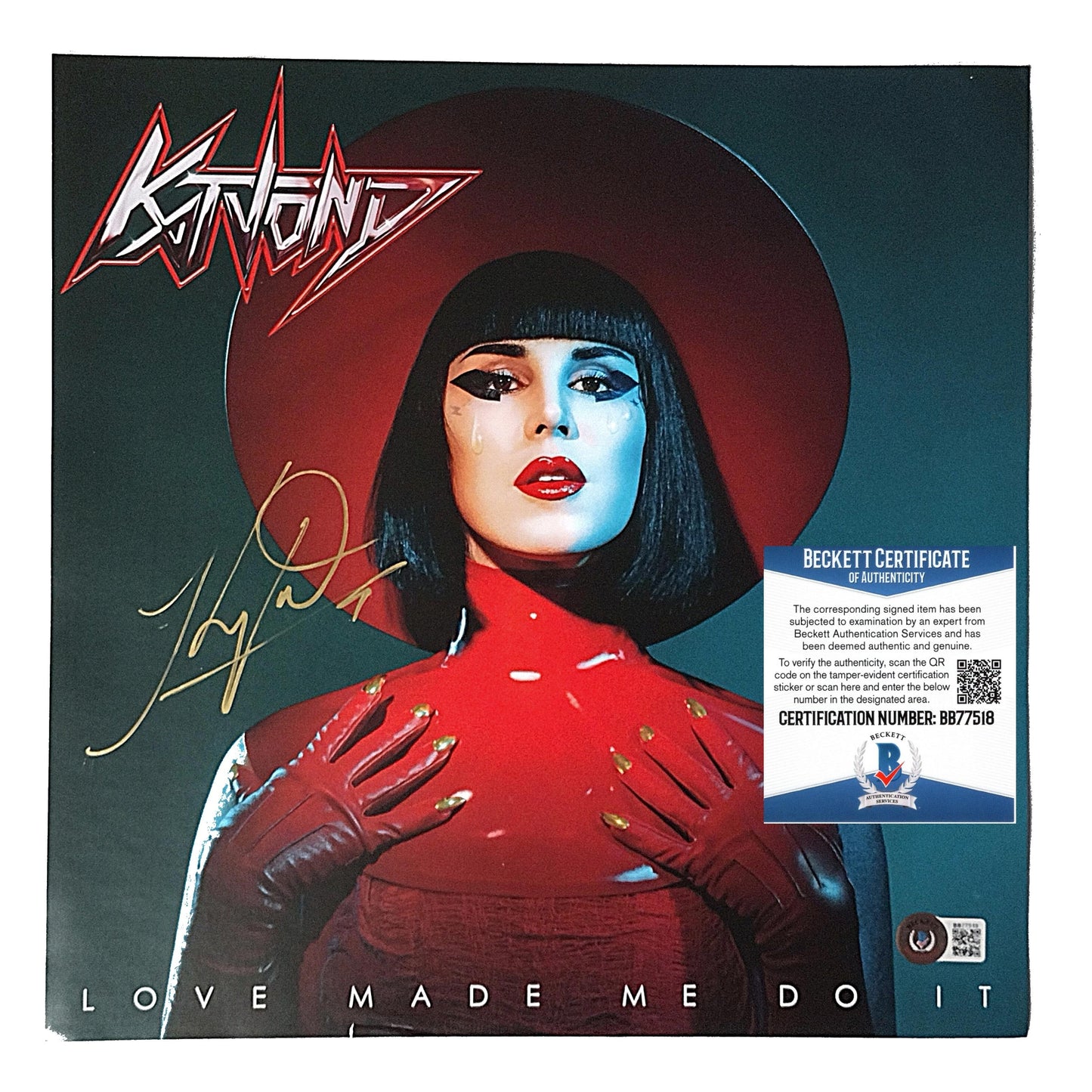 Music- Autographed- Kat Von D Signed Love Made Me Do It Record Album Flat 12x12 Poster Beckett Authenticated BB77518 with COA