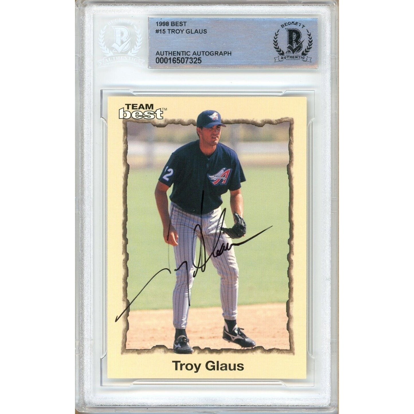 Baseballs- Autographed- Troy Glaus Los Angeles Angels Signed 1998 Team Best Trading Card Beckett Authentic Auto Slab Front