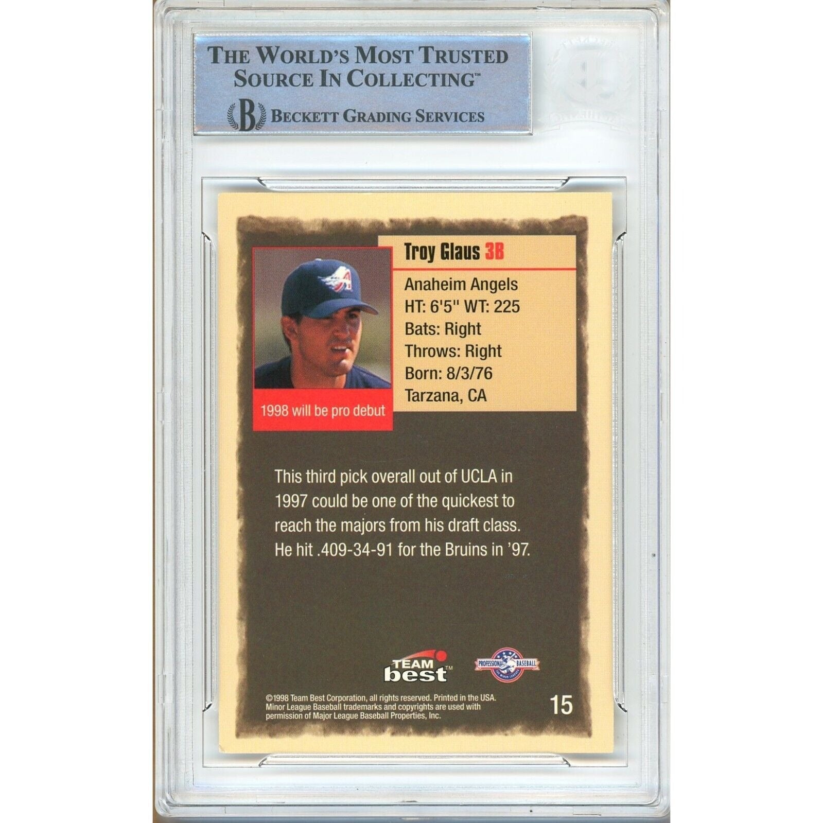 Troy Glaus La Angels signed trading card – signature close-up – Beckett COA