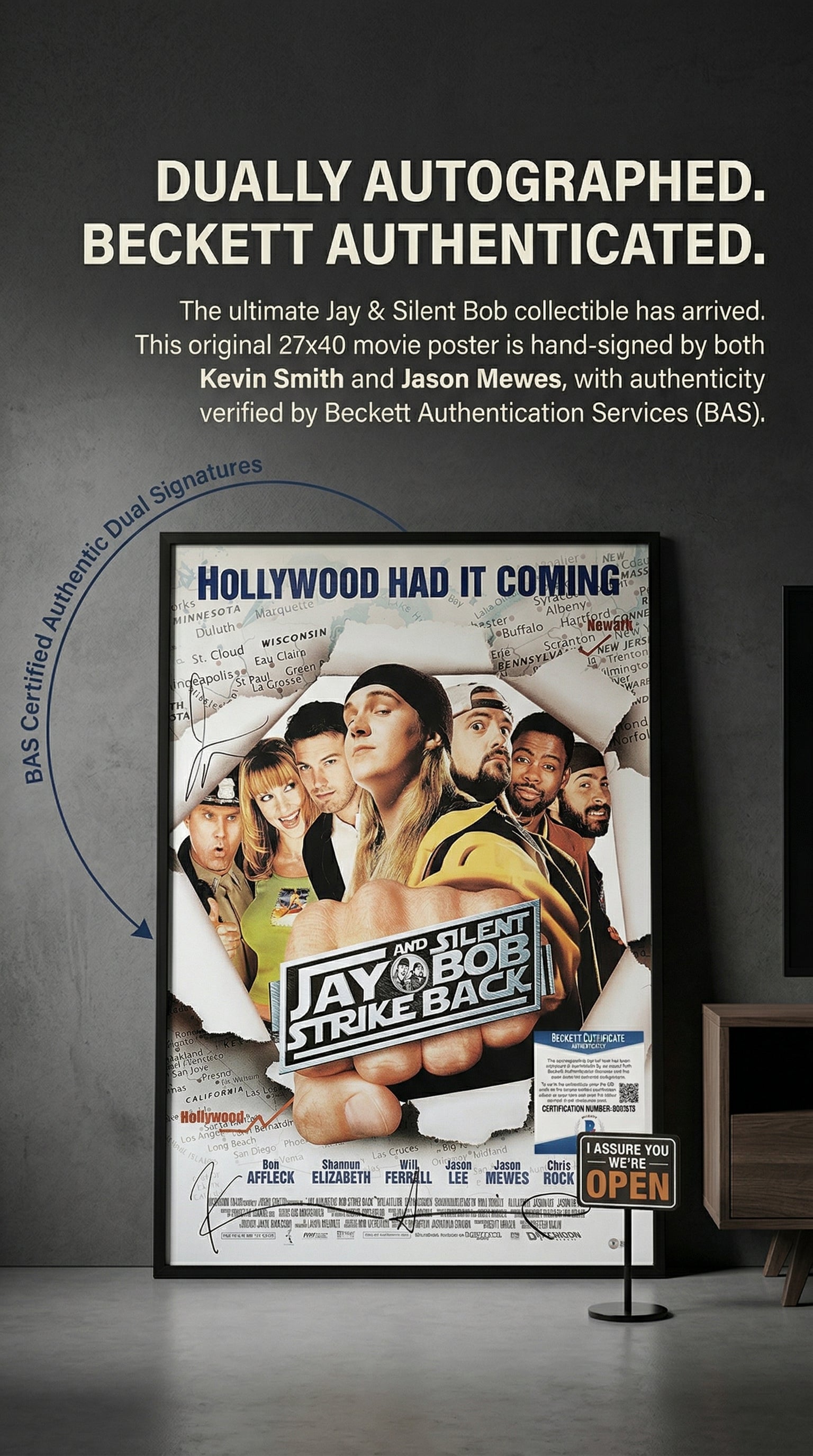 Jason Mewes Kevin Smith Autographed Jay and Silent Bob Strike Back 27x40 Inch Movie Poster - Beckett Authentication