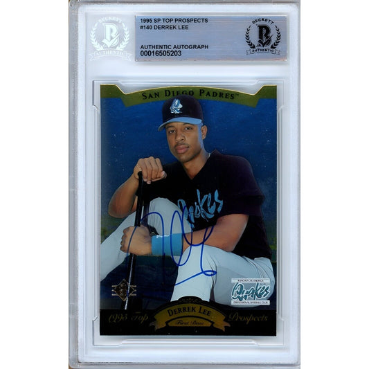 Baseballs- Autographed- Derrek Lee San Diego Padres Signed 1995 SP Top Prospects Rookie Baseball Card Beckett Authentic Auto Slab Front