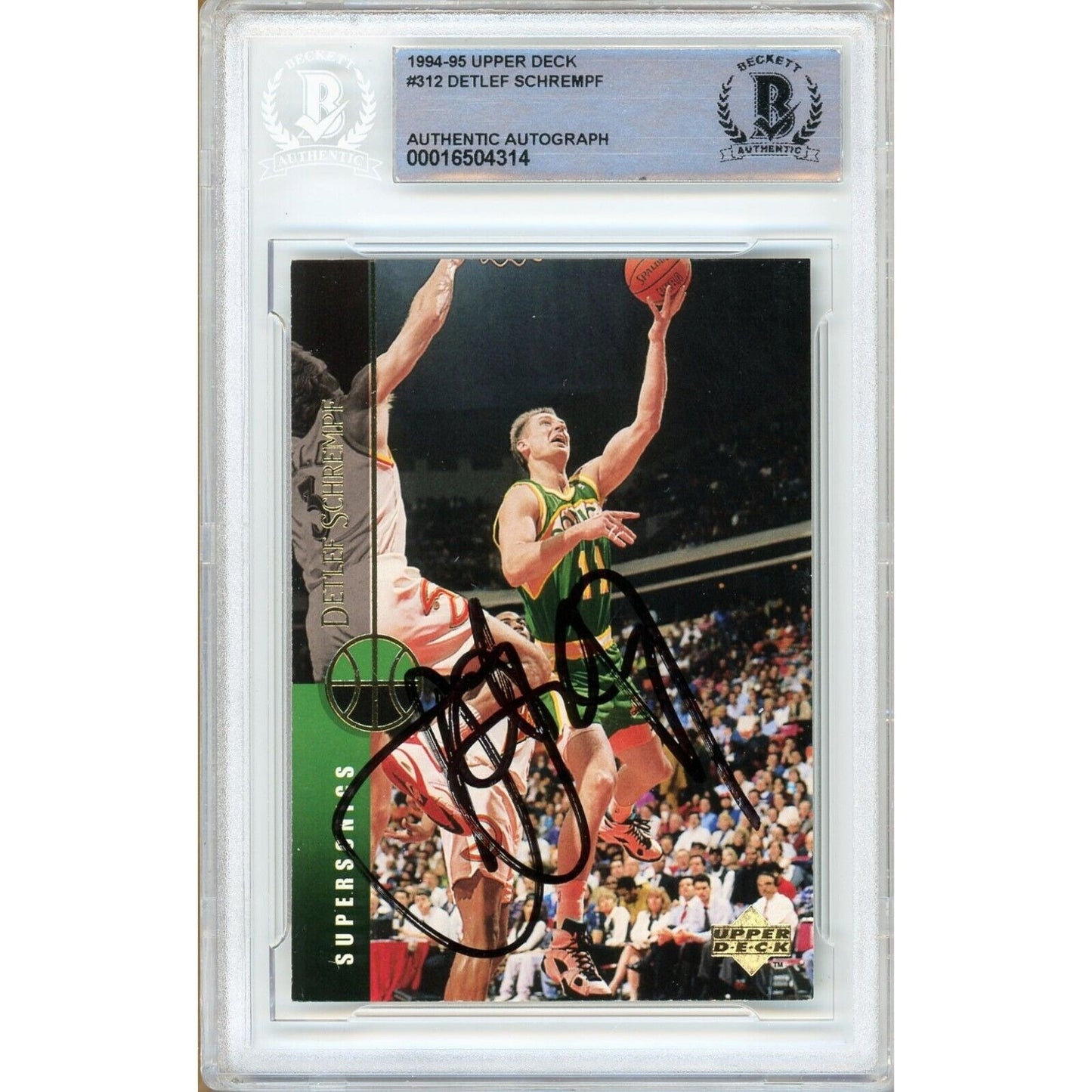 Basketballs- Autographed- Detlef Schrempf Seattle Supersonics Signed 1994-95 Upper Deck Basketball Card Beckett Authentic Auto Slab Front