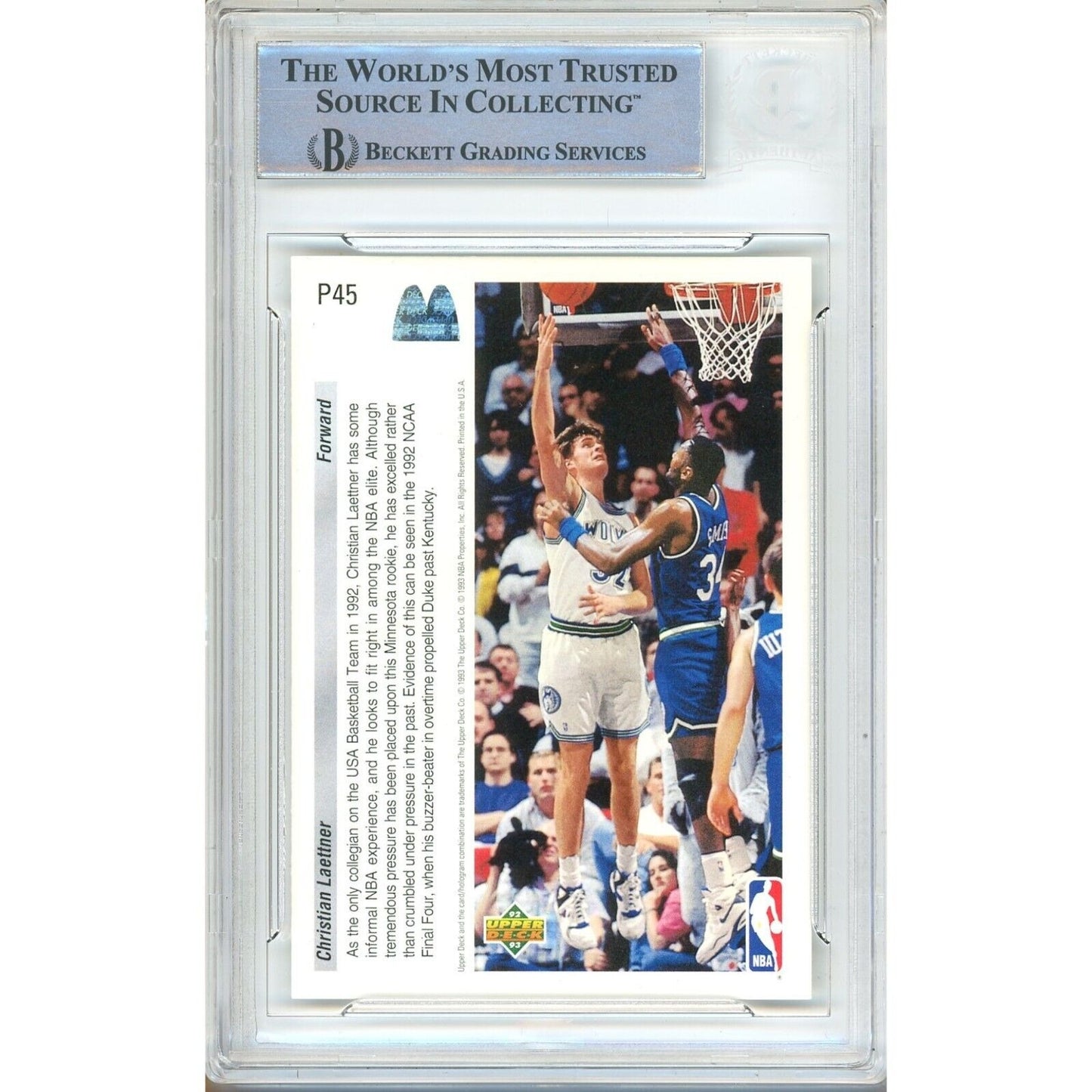 Basketballs- Autographed- Christian Laettner Minnesota Timberwolves Signed 1992-93 Upper Deck McDonalds Rookie Basketball Card Beckett Authentic Auto Slab Back