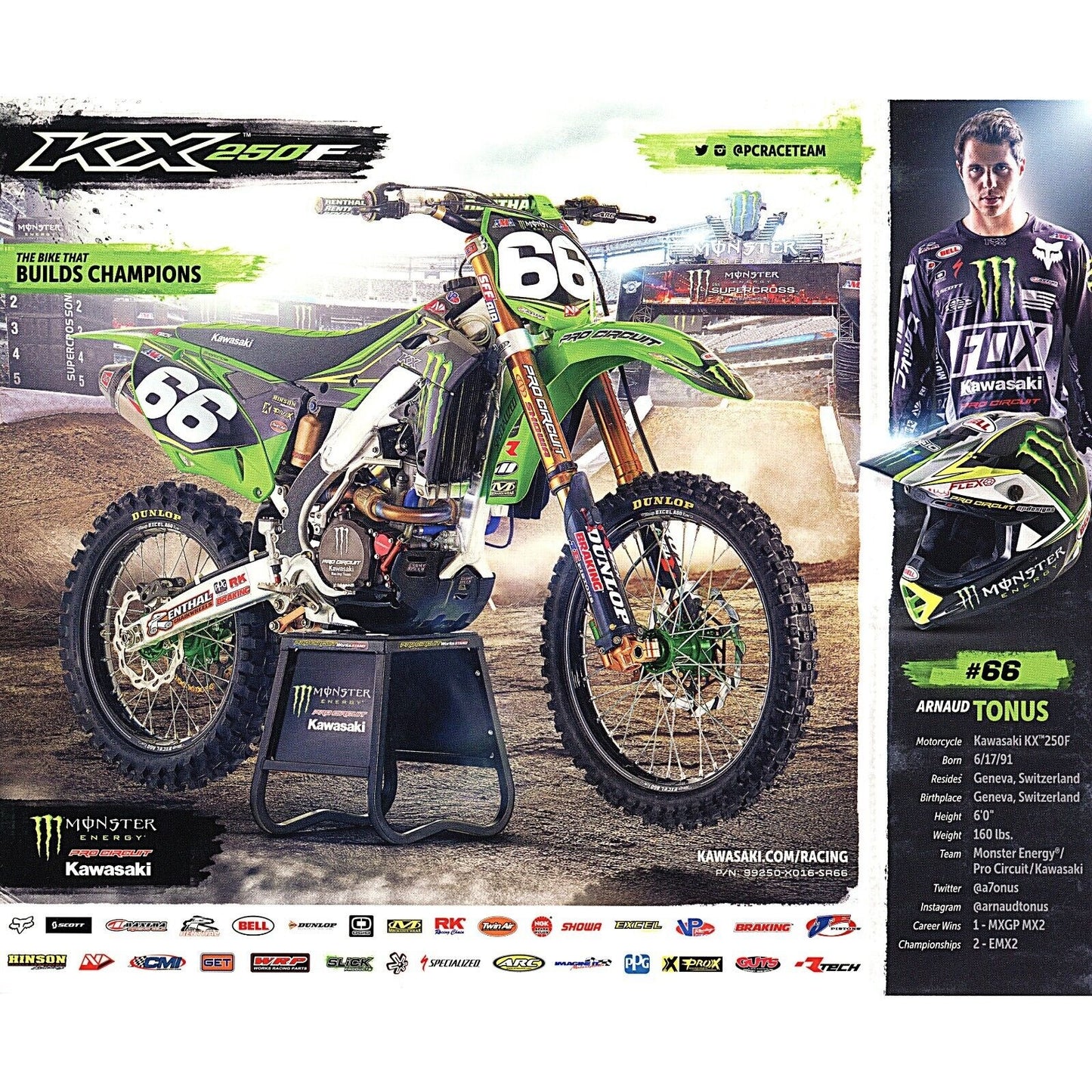 Motocross- Autographed- Arnaud Tonus Signed Monster Energy 8x10 Photo Beckett Authentic COA Back