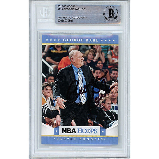 Basketballs- Autographed- George Karl Denver Nuggets Signed 2012-13 Hoops Basketball Card Beckett Authentic Auto Slab Front