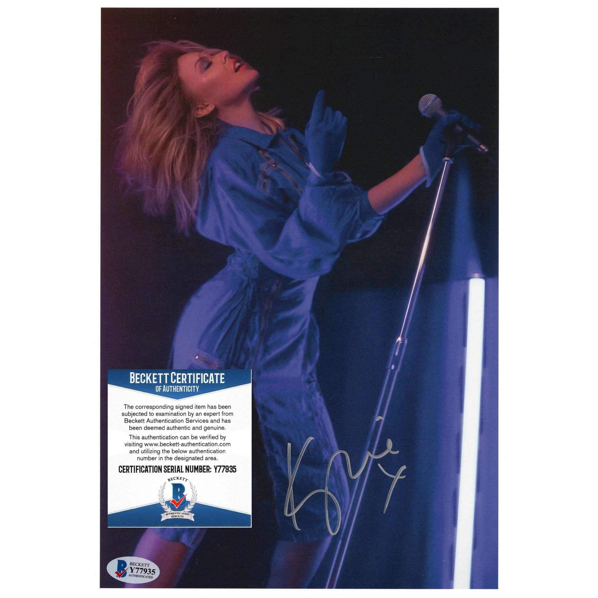 Music- Autographed- Kylie Minogue Signed 8.25 X 11.75 Inch Photo with Beckett BAS Authentication Y77935 with COA