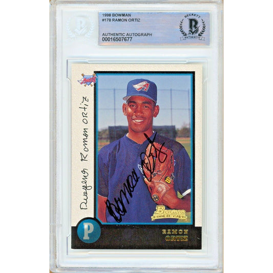 Baseballs- Autographed- Ramon Ortiz Los Angeles Angels Signed 1998 Bowman Rookie Baseball Card Beckett Authentic Auto Slab Front