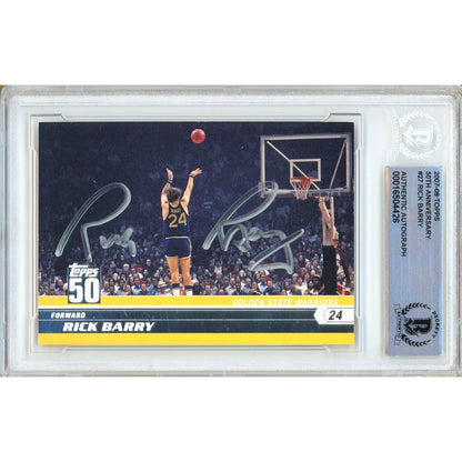 Basketballs- Autographed- Rick Barry Golden State Warriors Signed 2007-08 Topps 50th Anniversary Trading Card Beckett Authentic Auto Slab Front