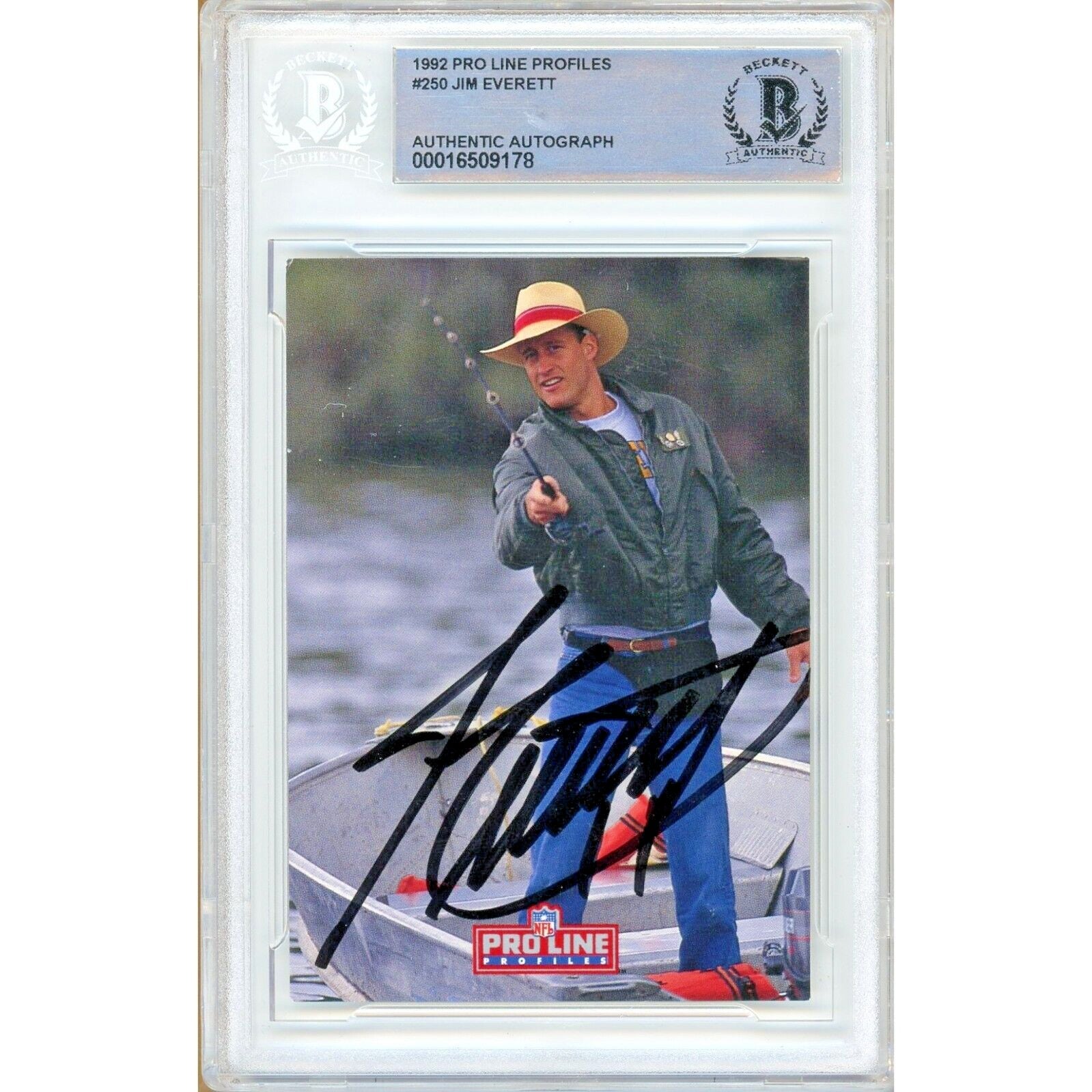 Jim Everett Los Angeles Rams autographed trading card – full view – Beckett COA