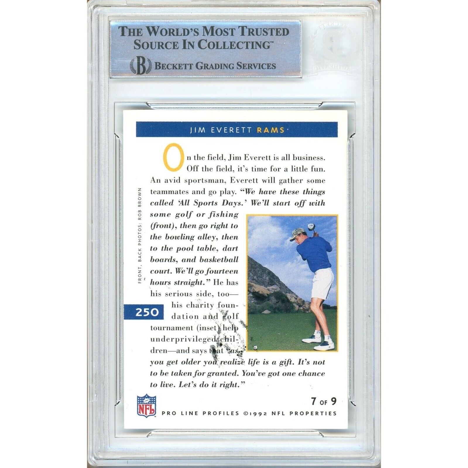 Jim Everett Los Angeles Rams signed trading card – signature close-up – Beckett COA