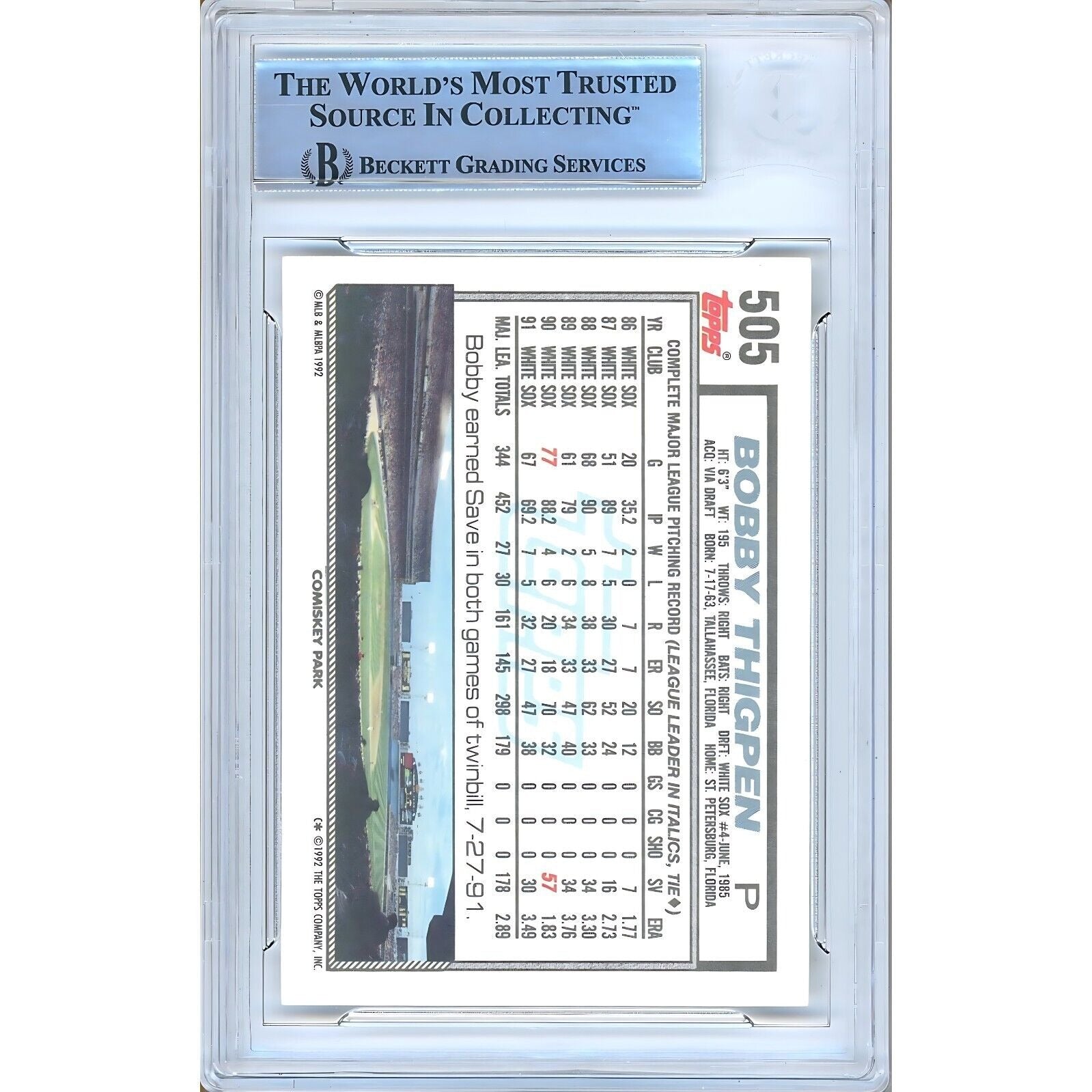 1992 Topps Bobby Thigpen Chicago White Sox Autograph Trading Card – Beckett BAS