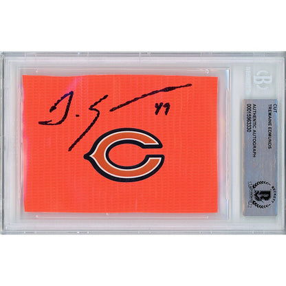 Footballs- Autographed- Tremaine Edmunds Signed Chicago Bears Football End Zone Pylon Signature Cut Beckett Authentic Auto Slab Front