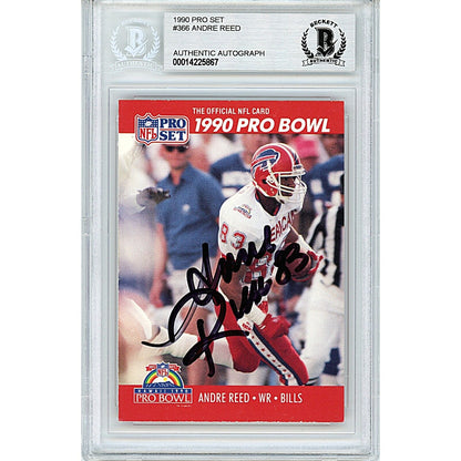 Footballs- Autographed- Andre Reed Buffalo Bills Signed 1990 Pro Set Football Card Pro Bowl Beckett Authentic Auto Slab Front