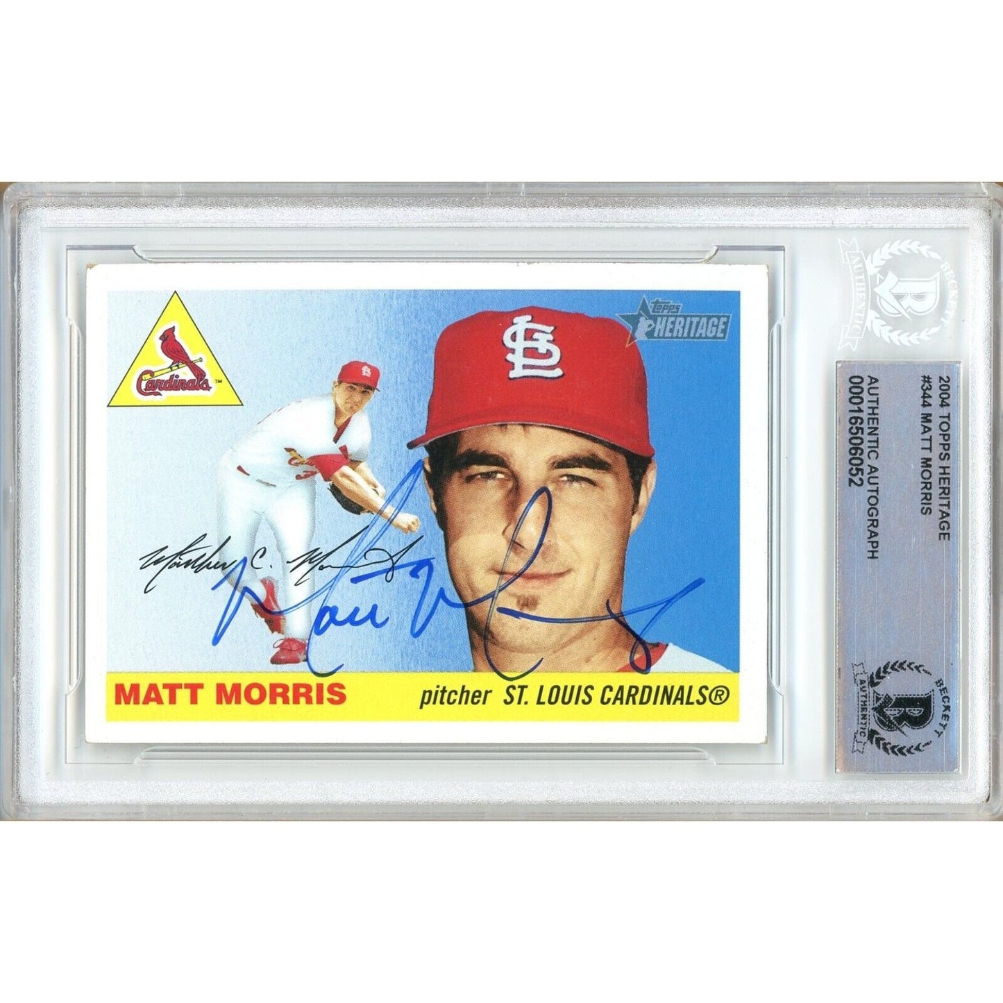 Baseballs- Autographed- Matt Morris St Louis Cardinals Signed 2004 Topps Heritage Baseball Card Beckett Authentic Auto Slab Front