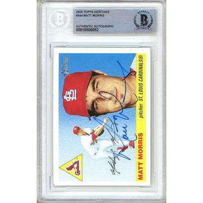 Baseballs- Autographed- Matt Morris Saint Louis Cardinals Signed 2004 Topps Heritage Baseball Card Beckett Authentic Auto Slab Front