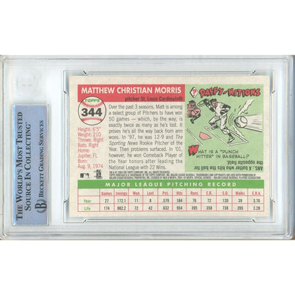 Baseballs- Autographed- Matt Morris St Louis Cardinals Signed 2004 Topps Heritage Baseball Card Beckett Authentic Auto Slab Back