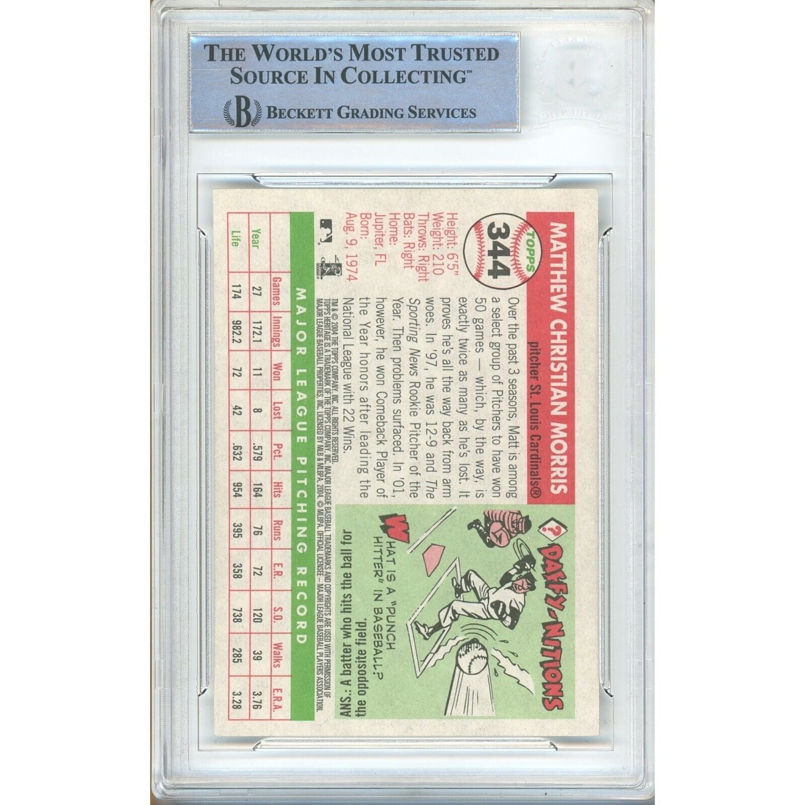 Matt Morris St Louis Cardinals trading card autograph – angled display – Beckett COA