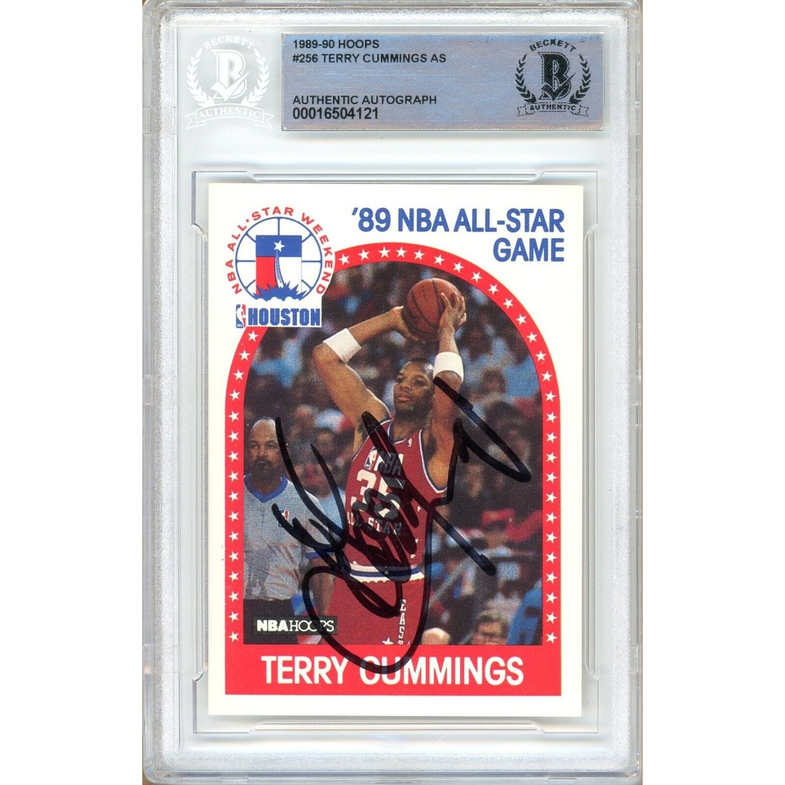 Basketballs- Autographed- Terry Cummings San Antonio Spurs Signed 1989-90 NBA Hoops Trading Card Beckett Authentic Auto Slab Front