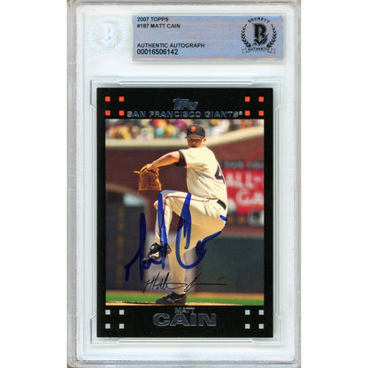 Baseballs- Autographed- Matt Cain San Francisco Giants Signed 2007 Topps Baseball Card Beckett Authentic Auto Slab Front