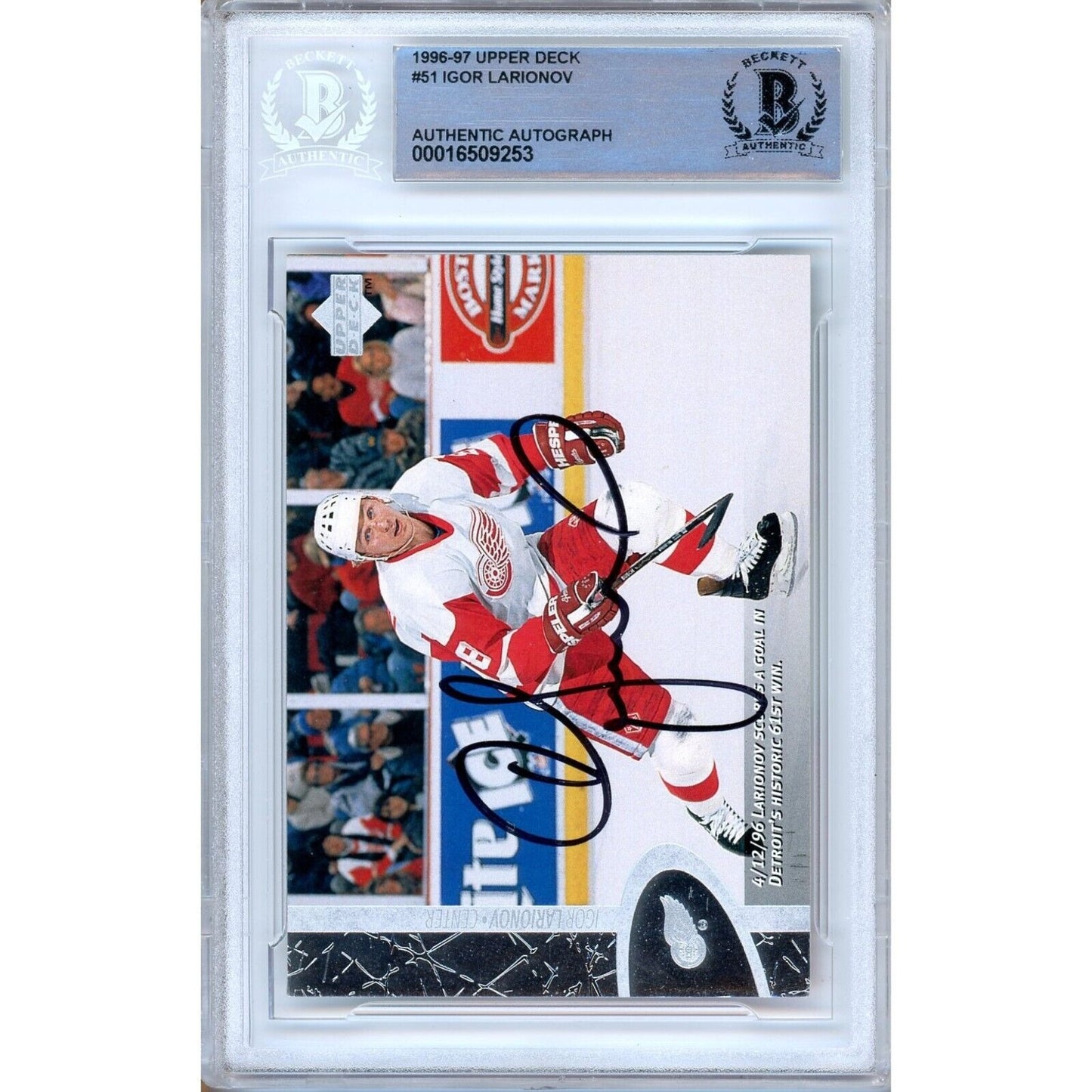 Hockey- Autographed- Igor Larionov Detroit Red Wings Signed 1996-97 Upper Deck Hockey Card Beckett Authentic Auto Slab Back