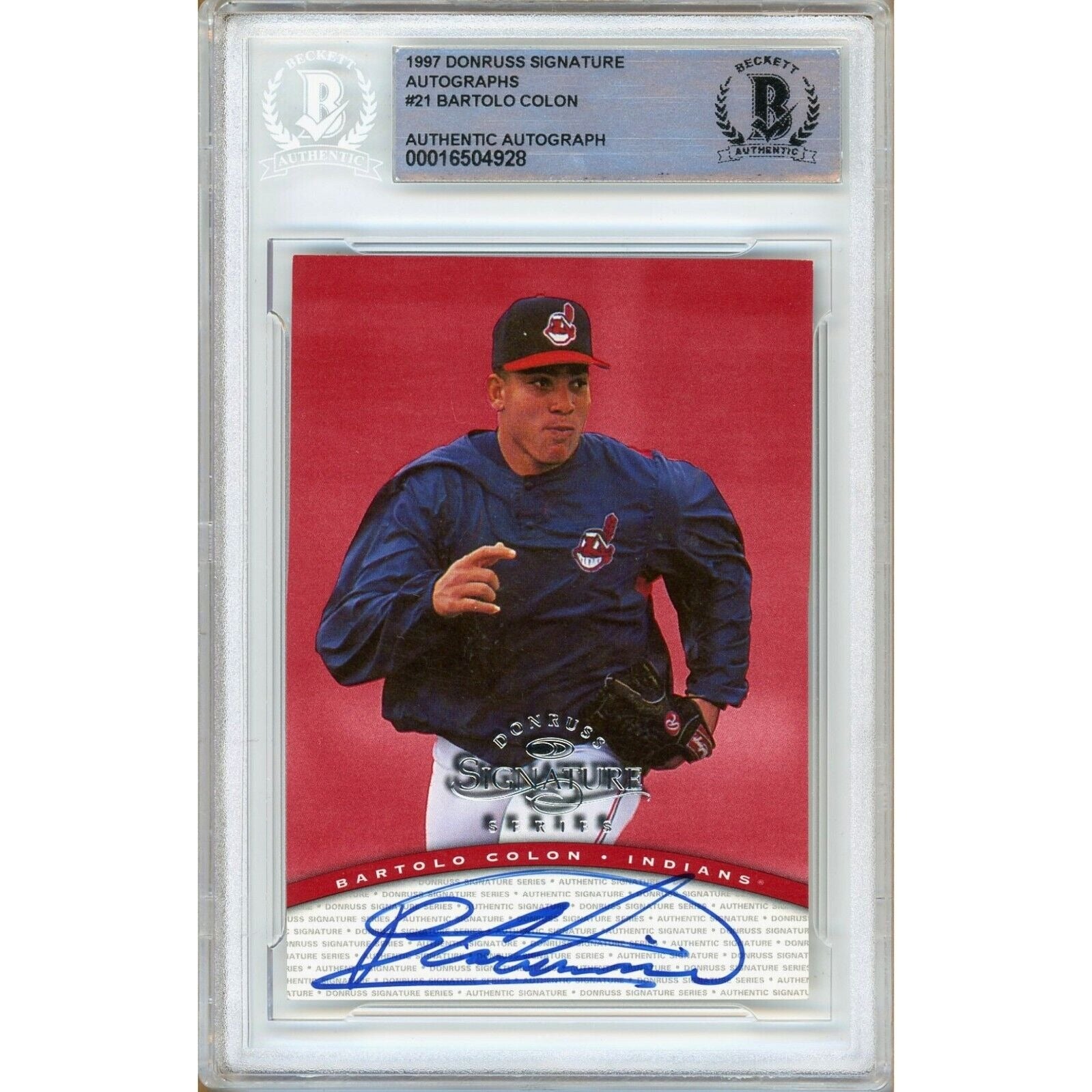 Baseballs- Autographed- Bartolo Colon Cleveland Indians Signed 1997 Donruss Signature Autographs Baseball Card Beckett Authentic Auto Slab Front