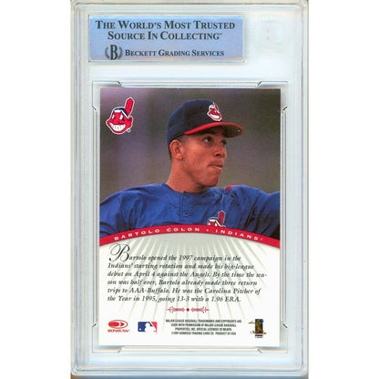 Baseballs- Autographed- Bartolo Colon Cleveland Indians Signed 1997 Donruss Signature Autographs Baseball Card Beckett Authentic Auto Slab Back