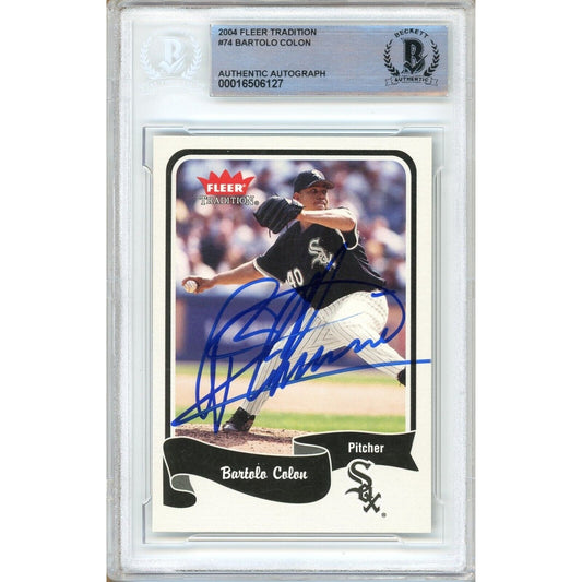 Baseballs- Autographed- Bartolo Colon Chicago White Sox Signed 2004 Fleer Tradition Baseball Card Beckett Authentic Auto Slab Front