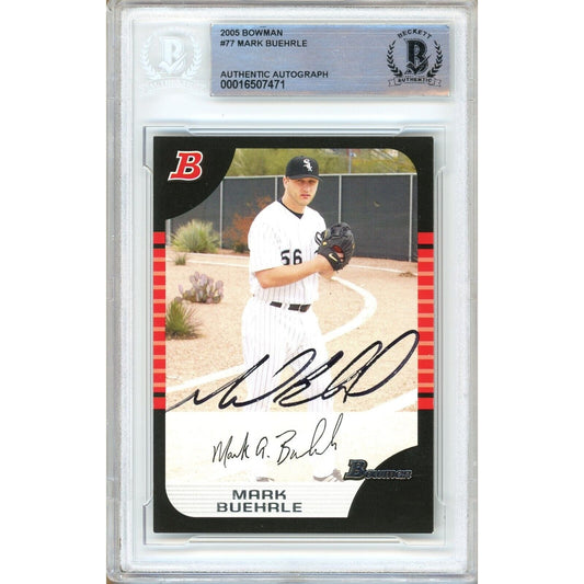 Baseballs- Autographed- Mark Buehrle Chicago White Sox Signed 2005 Bowman Baseball Card Beckett Authentic Auto Slab Front