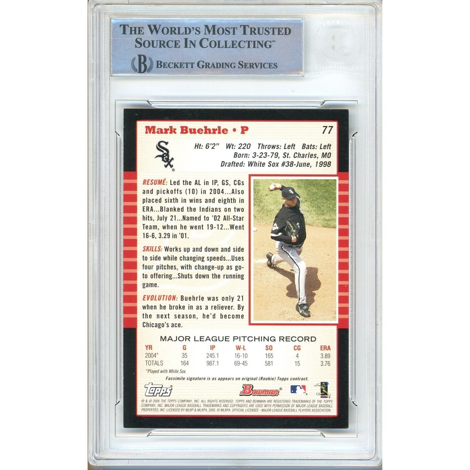 Mark Buehrle Chicago White Sox signed trading card – signature close-up – Beckett COA
