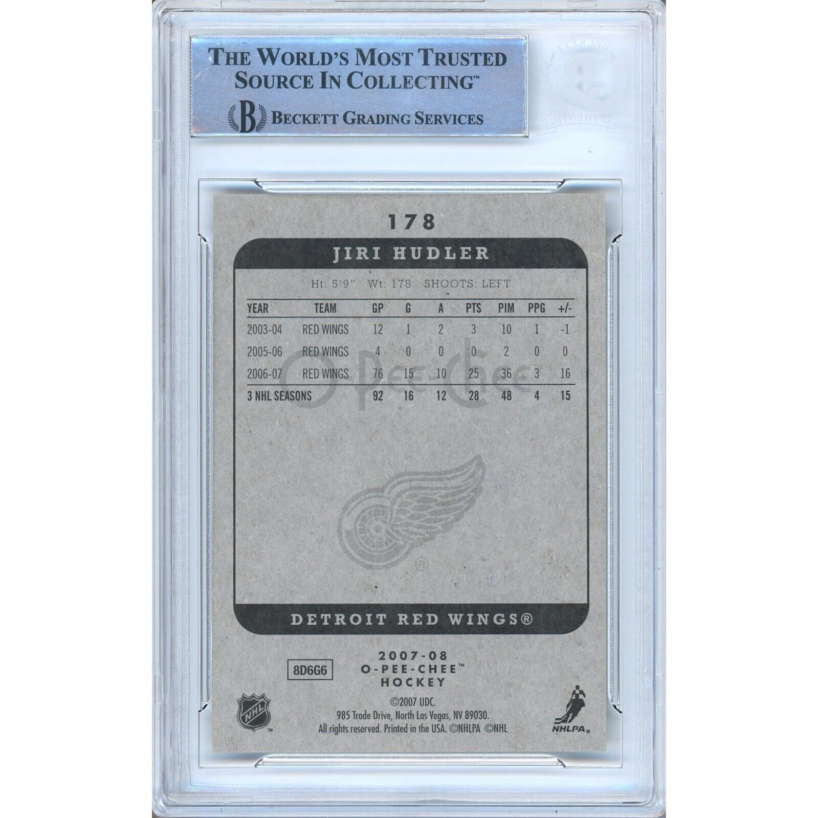 Jiri Hudler Detroit Red Wings signed trading card – signature close-up – Beckett COA
