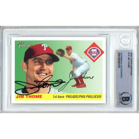 Baseballs- Autographed- Jim Thome Philadelphia Phillies Signed 2004 Topps Heritage Baseball Card Beckett Authentic Auto Slab Front