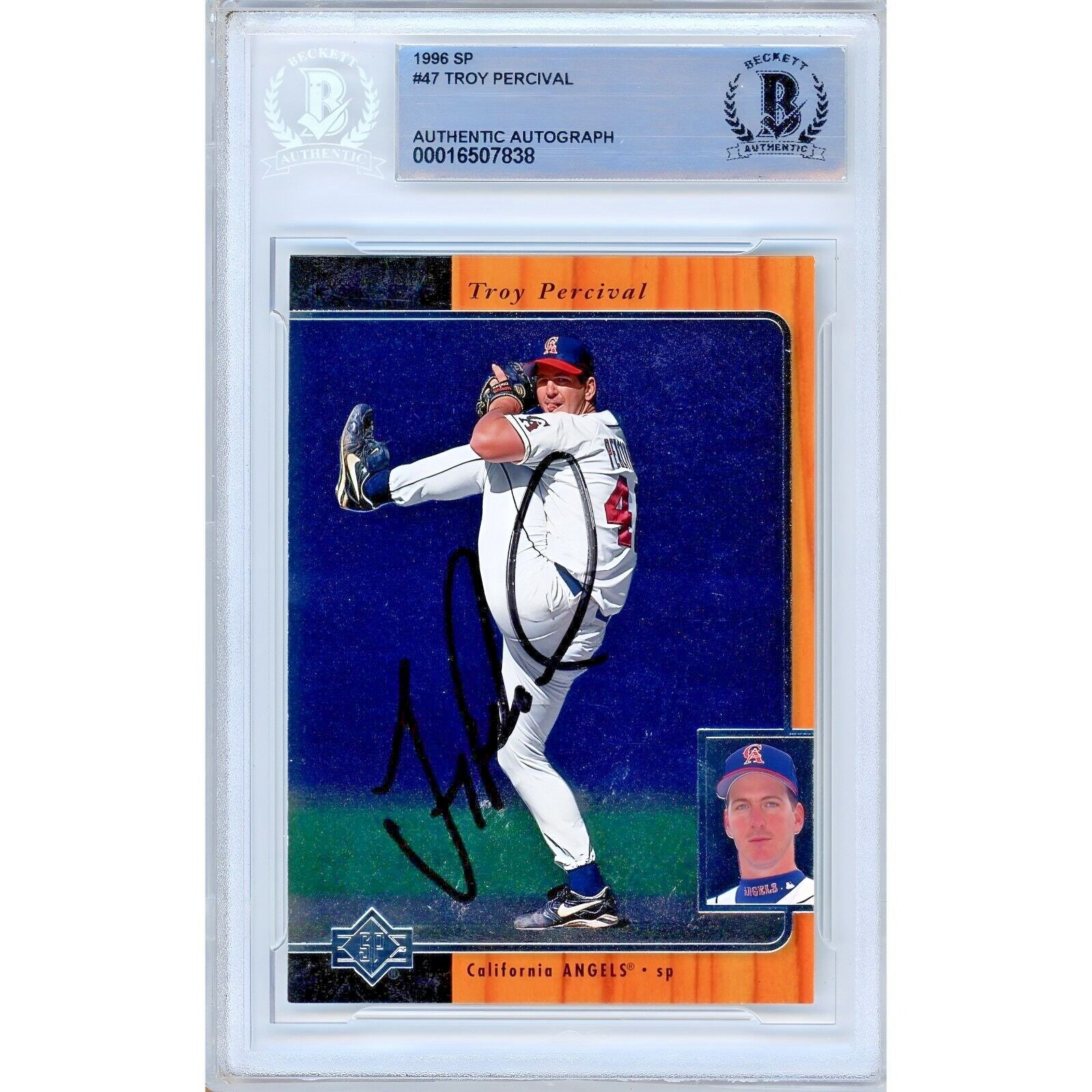 Troy Percival La Angels autographed trading card – full view – Beckett COA