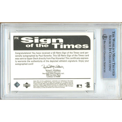 Baseballs- Autographed- Paul Konerko Cincinnati Reds Signed 1998 Upper Deck Retro Sign of the Times Baseball Card Beckett Authentic Auto Slab Back