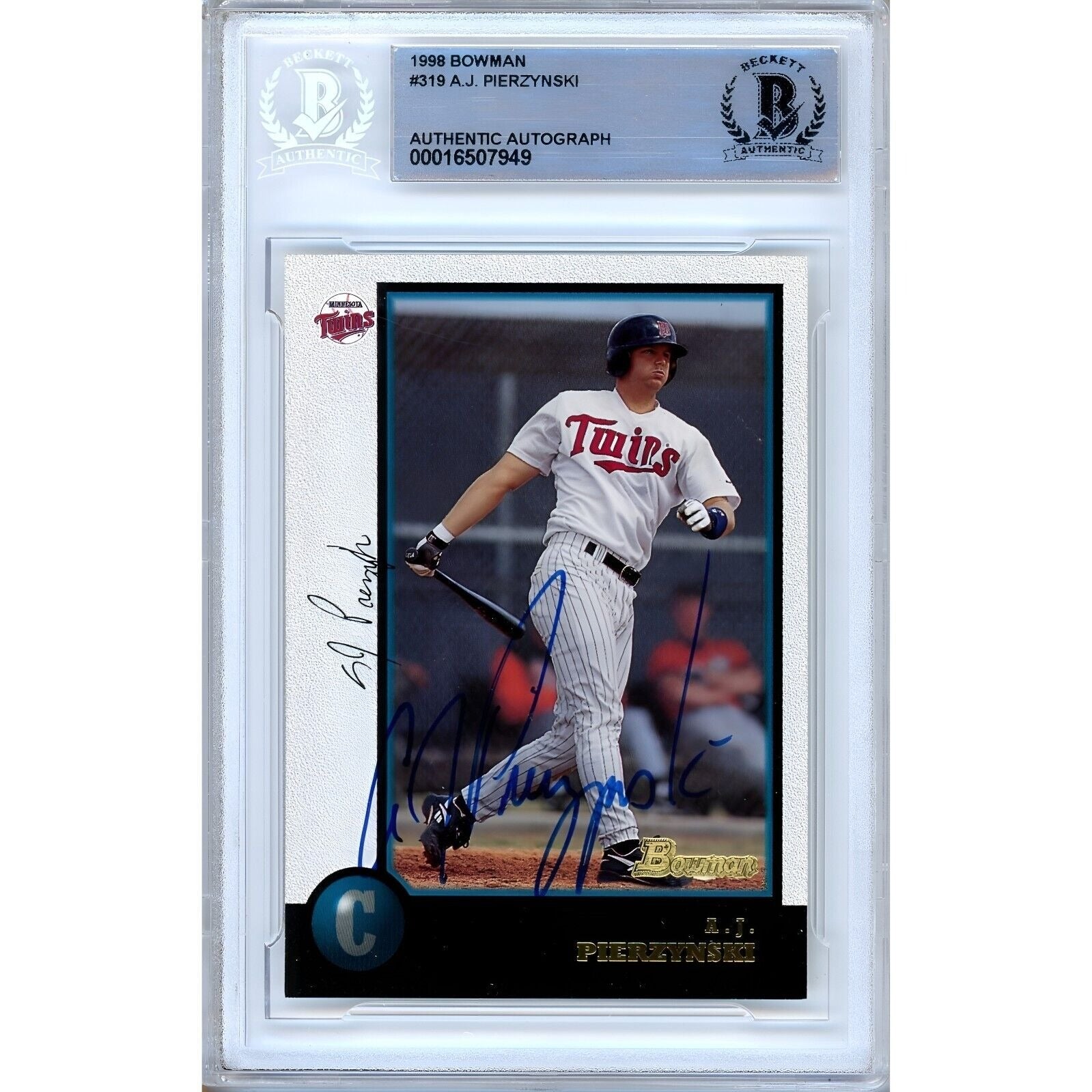 1998 Bowman #319 AJ Pierzynski Minnesota Twins Autographed Trading Card – Beckett BAS