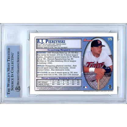 Baseballs- Autographed- AJ Pierzynski Minnesota Twins Signed 1998 Bowman Baseball Card Beckett Authentic Auto Slab Back