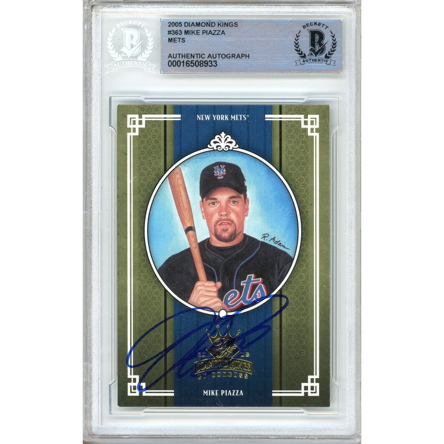 Baseballs- Autographed- Mike Piazza New York Mets Signed 2005 Donruss Diamond Kings Baseball Card Beckett Authentic Auto Slab Front