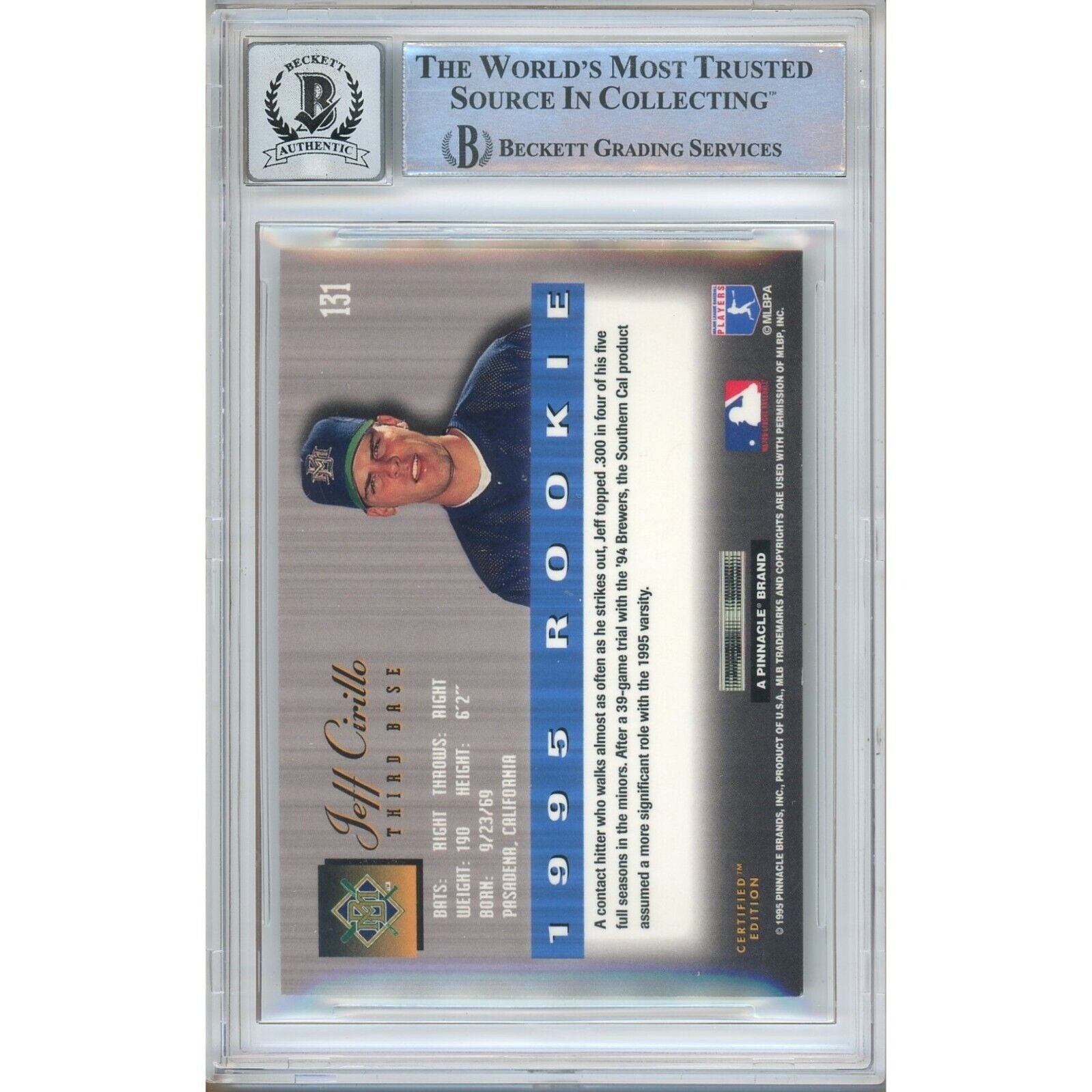 Jeff Cirillo Select Certified Autograph Trading Card Beckett BGS