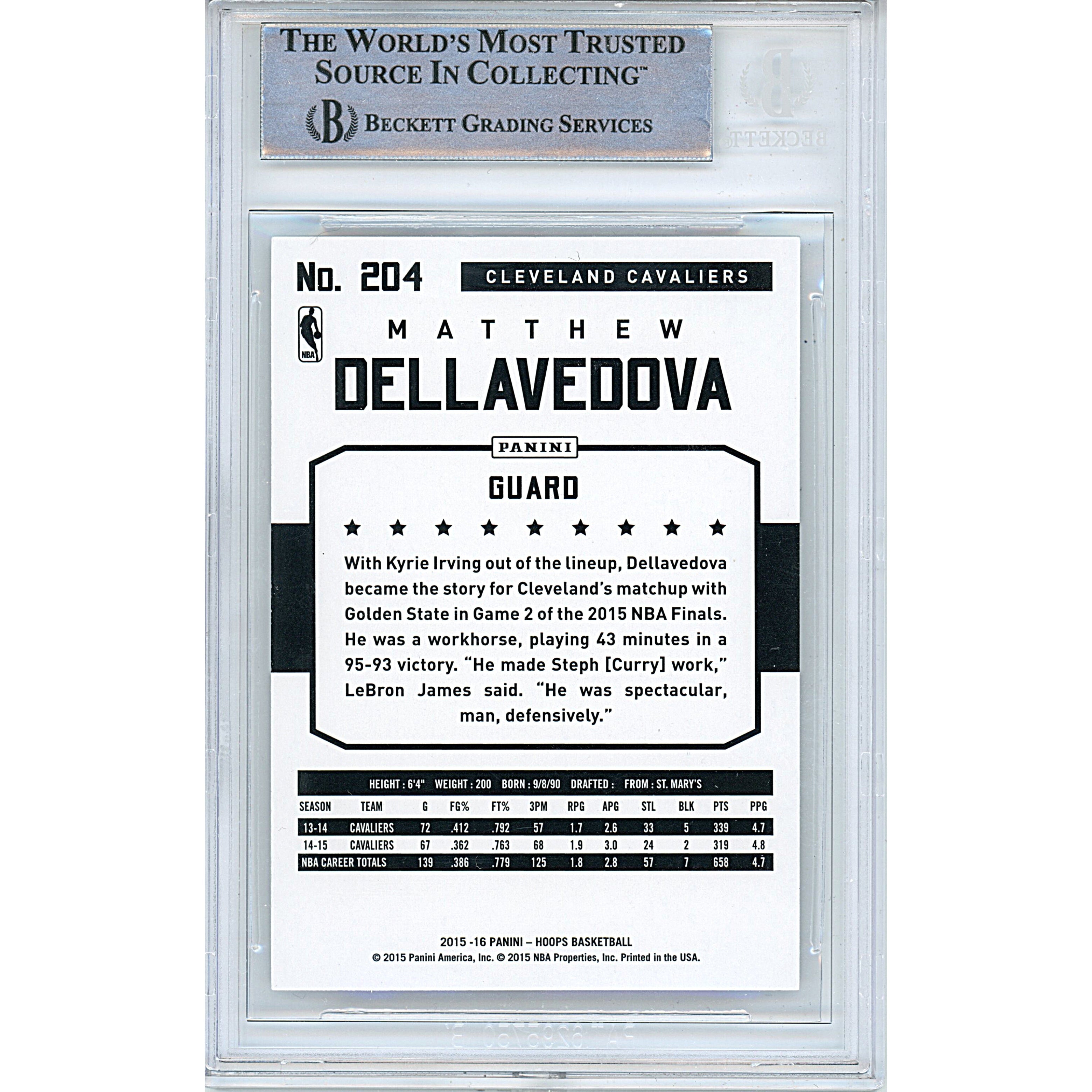 Matthew Dellavedova Signed Cleveland Cavaliers Trading Card Beckett BGS