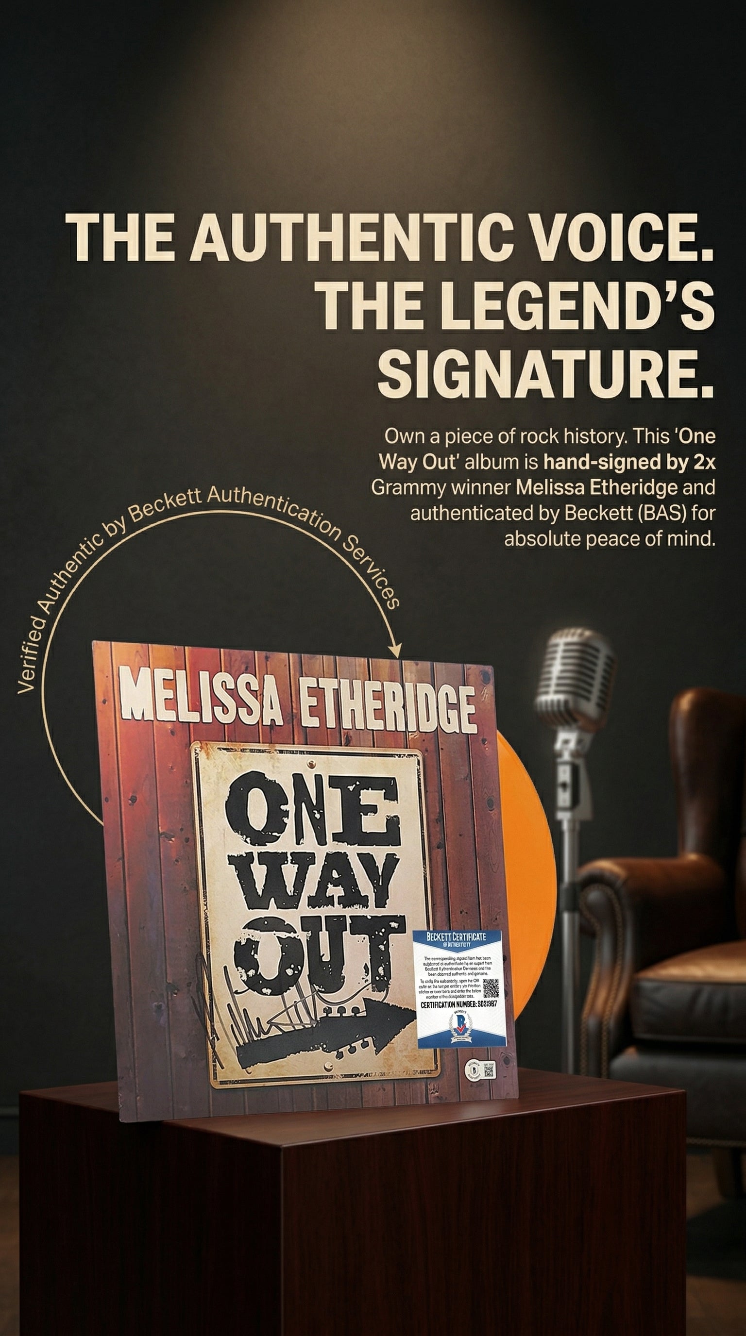 Melissa Etheridge Autographed One Way Out Vinyl Record Album Cover - Beckett Authentication