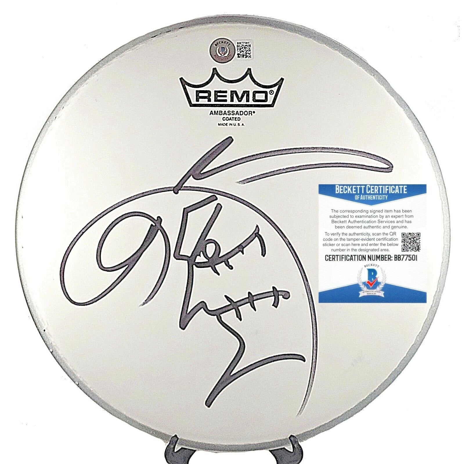 Wrestling- Autographed- Jeff Hardy WWE AEW Signed 10 Inch Remo Drumhead with Self Portrait Beckett Authentic Auto with COA Front