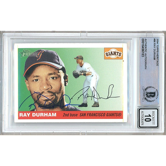 Baseballs- Autographed- Ray Durham San Francisco Giants Signed 2004 Topps Heritage Trading Card Beckett Authentic BGS Auto-10 Graded Slab Front