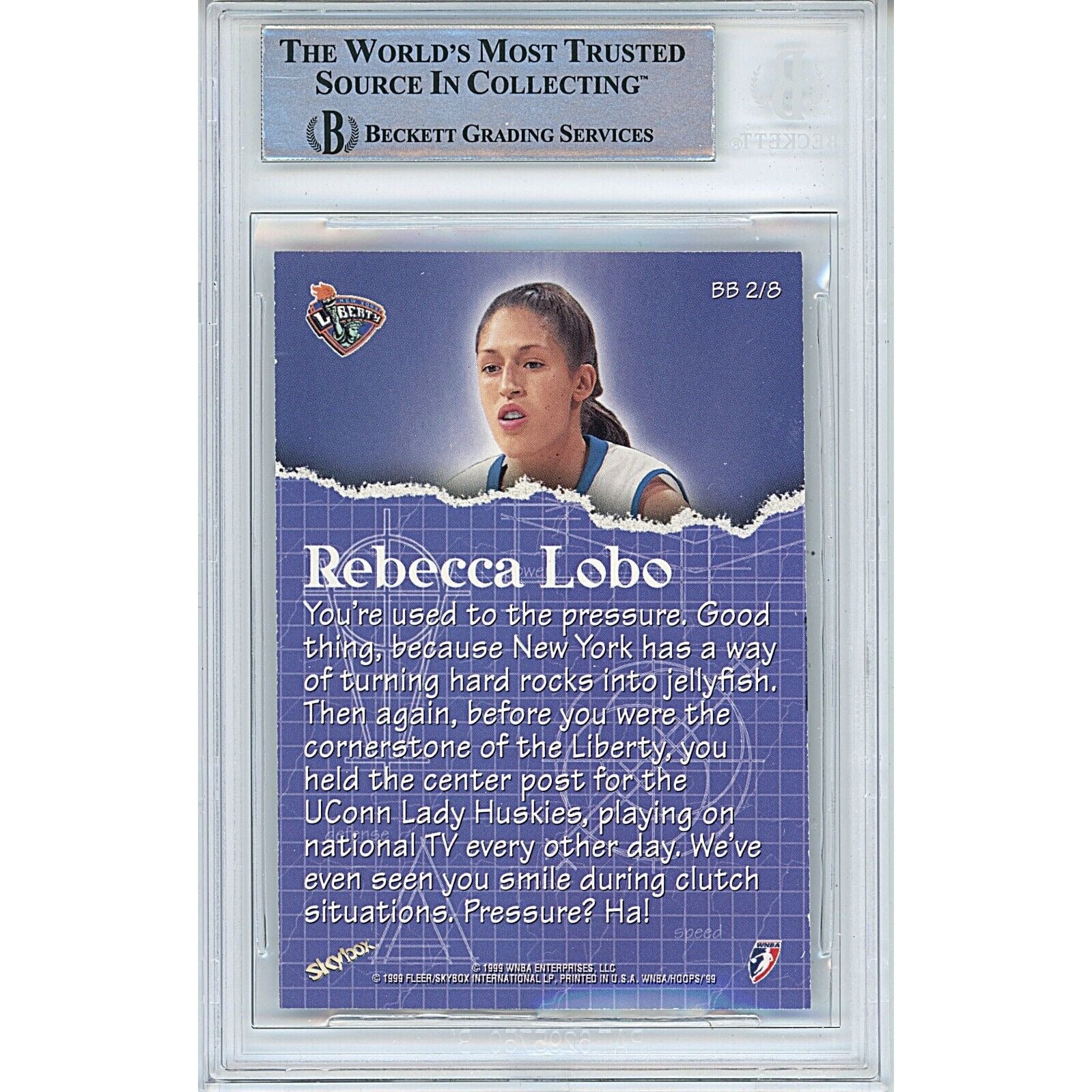 Basketball- Autographed- Rebecca Lobo New York Liberty Signed 1999 Hoops WNBA Building Blocks Trading Card Beckett Authentic Auto Slab Back