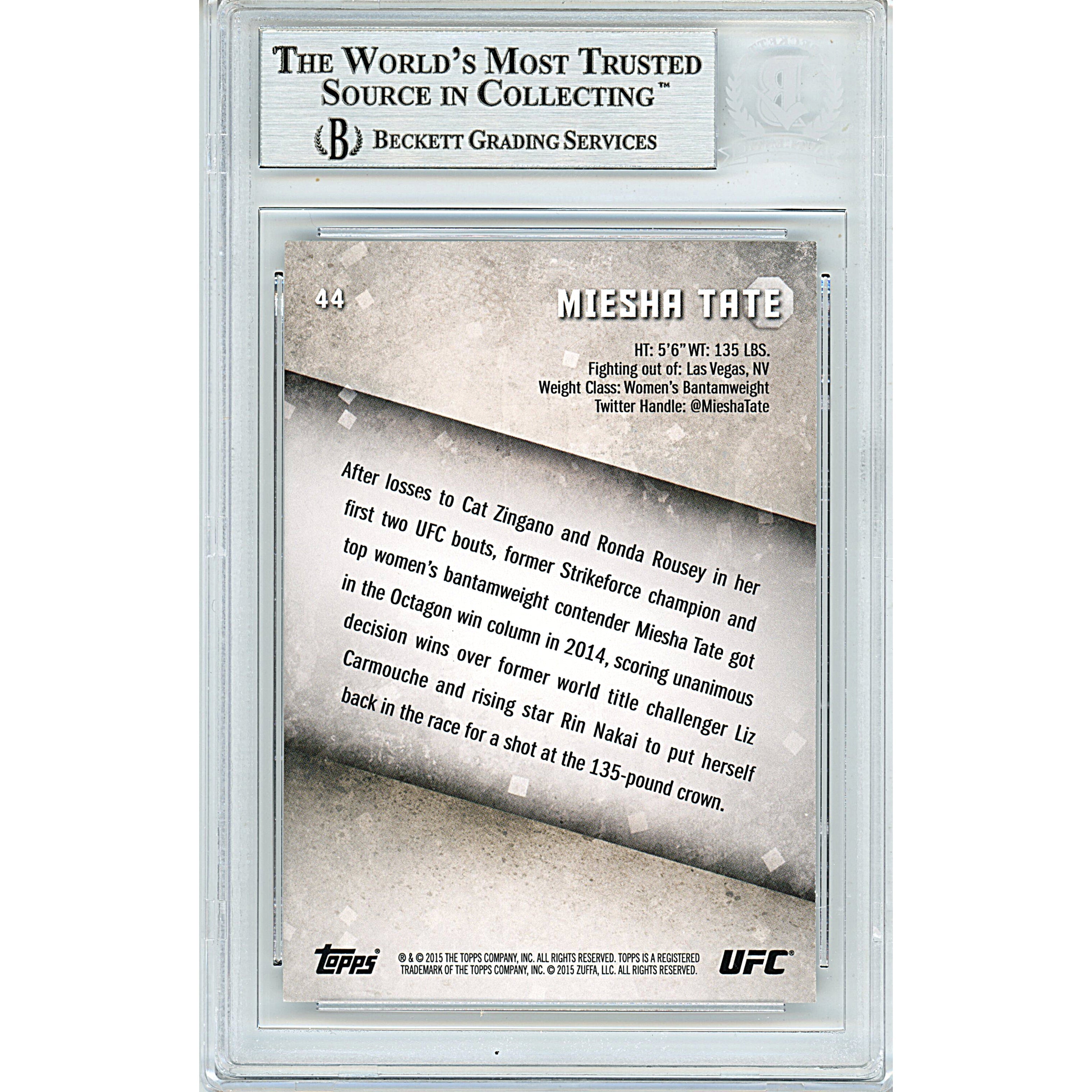 Miesha Tate Autographed Signed Trading Card Beckett BGS