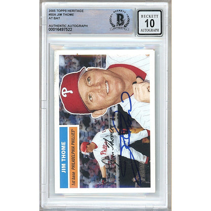 Baseballs- Autographed- Jim Thome Philadelphia Phillies Signed 2005 Topps Heritage Baseball Card Beckett Authenticated BGS Auto-10 Graded Slab Front