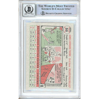 Baseballs- Autographed- Jim Thome Philadelphia Phillies Signed 2005 Topps Heritage Baseball Card Beckett Authenticated BGS Auto-10 Graded Slab Back