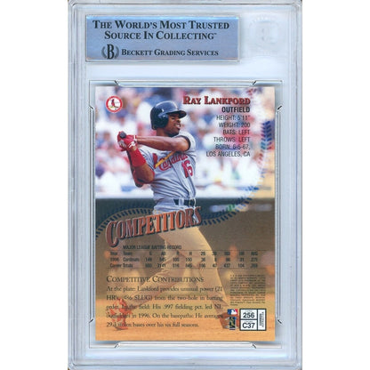 Baseballs- Autographed- Ray Lankford St Louis Cardinals Signed 1997 Topps Finest Refractors Trading Card Beckett Authentic Auto Slab Back