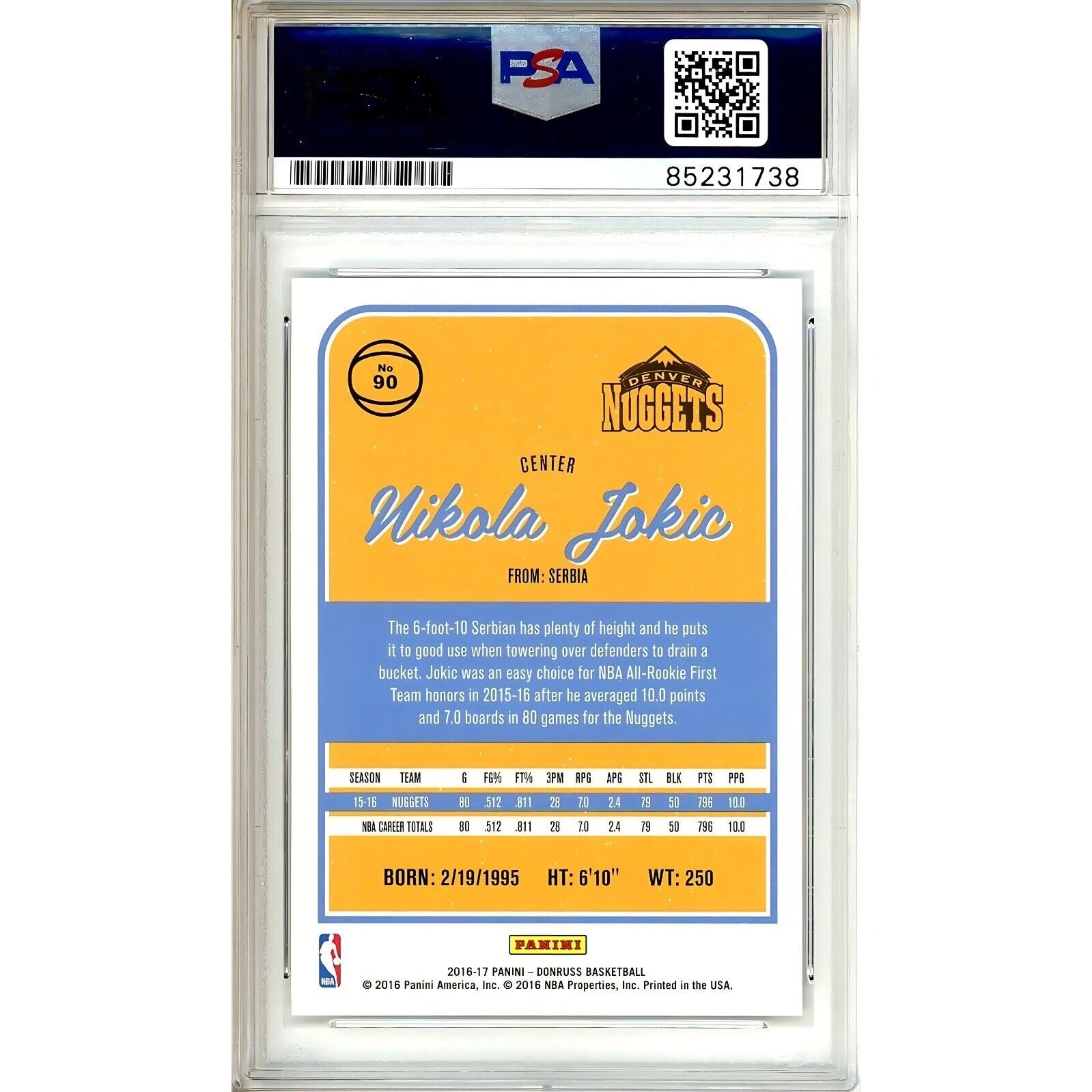 Basketballs- Autographed- Nikola Jokic Denver Nuggets Signed 2016-17 Panini Donruss Basketball Card PSA Certified Authentic Auto Slab Back